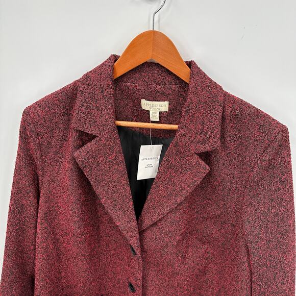 APPLESEEDS NWT Red & Black Tweed Notched Collar 3 Button Blazer // 18W - Picture 2 of 9